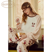 Gukoo 子满印家居服套装 果壳睡衣女冬款 加绒迪士尼联名裤