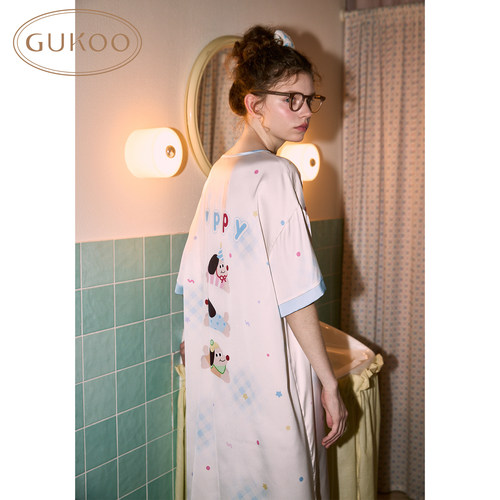 Gukoo/果壳睡衣女夏季新款轰轰小狗系列冰丝质感家居服睡衣可外穿