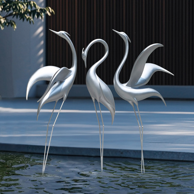 鹤雕塑饰品彷铜白鹭天鹅丹顶鹤园林景观小品社区公园水池装饰
