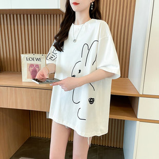 女装 圆领上衣大码 t恤女夏中长潮新款 实拍炸街抖音质量棉质短袖