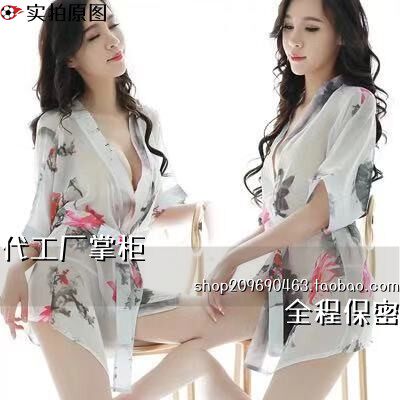 灌云夜会美服装有限公司夜内衣雪纺睡袍薄纱浴袍极度欧美印花睡衣