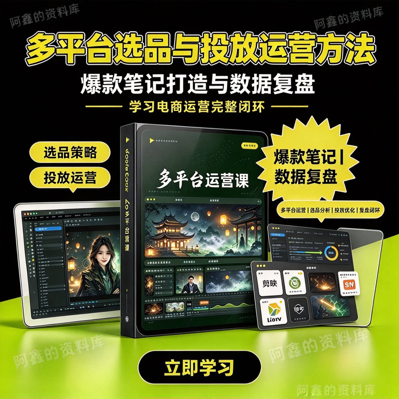多平台选品与投放运营方法，爆款笔记打造与数据复盘的电商运营