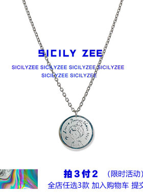 SICILYZEE钛钢圆牌卡通小公主毛衣链女ins个性嘻哈欧美卫衣项链潮