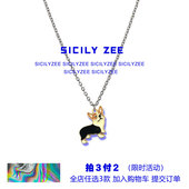 SICILYZEE 柯基项链男个性 嘻哈潮土酷蹦迪吊坠搭卫衣不褪色挂链子