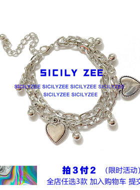 SICILYZEE双层叠戴爱心手链女ins潮嘻哈小众森系手环可爱显手细