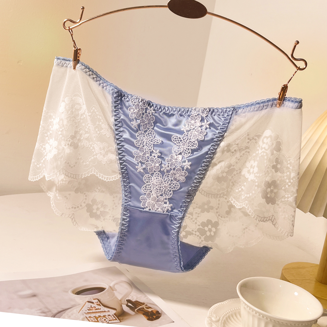 蕾丝内裤女中腰透气薄款纯色奢华舒适无痕棉裆高端性感镂空三角裤