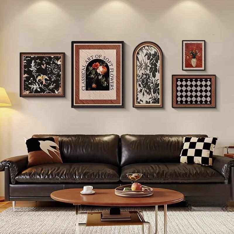 中古风客厅装饰画美式复古沙发背景墙壁画花鸟艺术组合挂画高级感,家居饰品,现代装饰画,淘宝优惠券,粉丝福利购,淘宝优惠卷