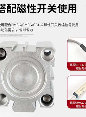 TACQ薄型气缸三轴三杆带导杆12/16/20/25/32/40/50/63-80x10x15-S