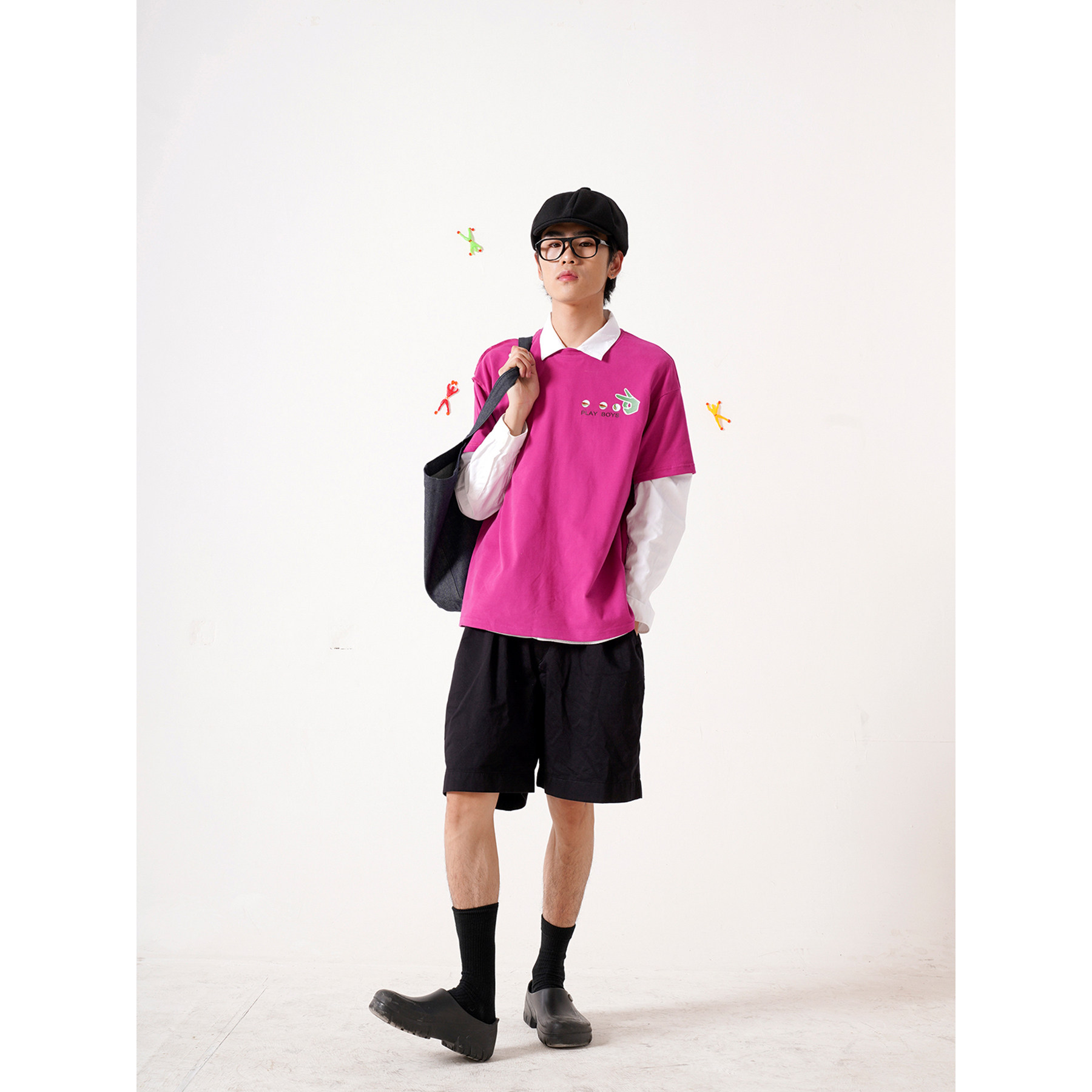 toocoolll 树莓红T恤短袖 复古还童系列土酷弹珠印花宽松休闲男女