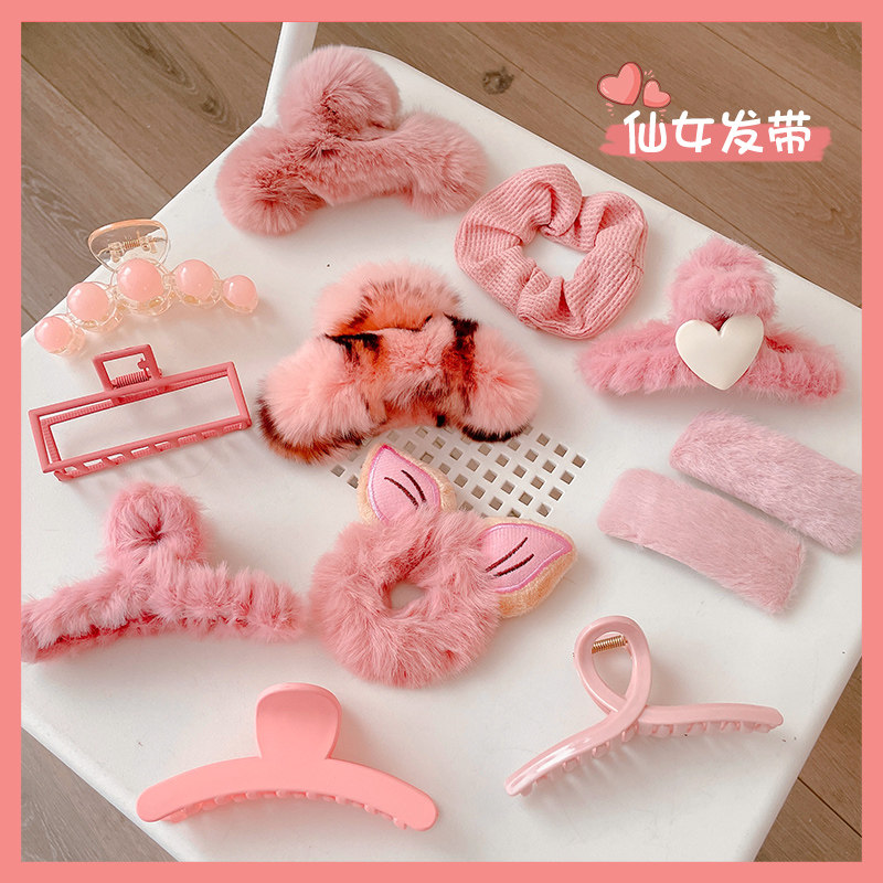 韩式芭比妆粉色系夏季少女夹子发箍抓夹大肠发圈头绳可爱发夹头饰