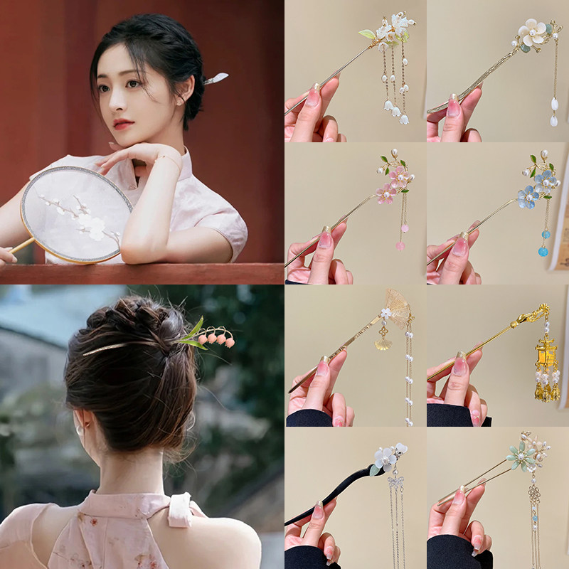 古风珍珠铃兰花发簪流苏步摇女夏季旗袍汉服配饰盘发簪子发钗头饰