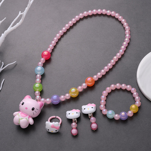 儿童发光项链戒指耳夹手链公主小女孩卡通可爱首饰配饰品珍珠
