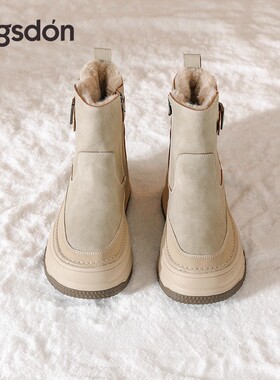 奥古狮登厚底雪地靴女2026新款冬季灰色加绒加厚靴子外穿短筒棉鞋