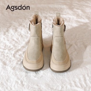 灰色加绒加厚靴子外穿短筒棉鞋 奥古狮登厚底雪地靴女2025新款 冬季
