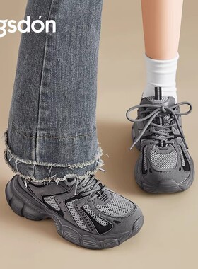 奥古狮登灰色老爹鞋女2025年新秋冬厚底运动巨好看加绒棉鞋休闲鞋