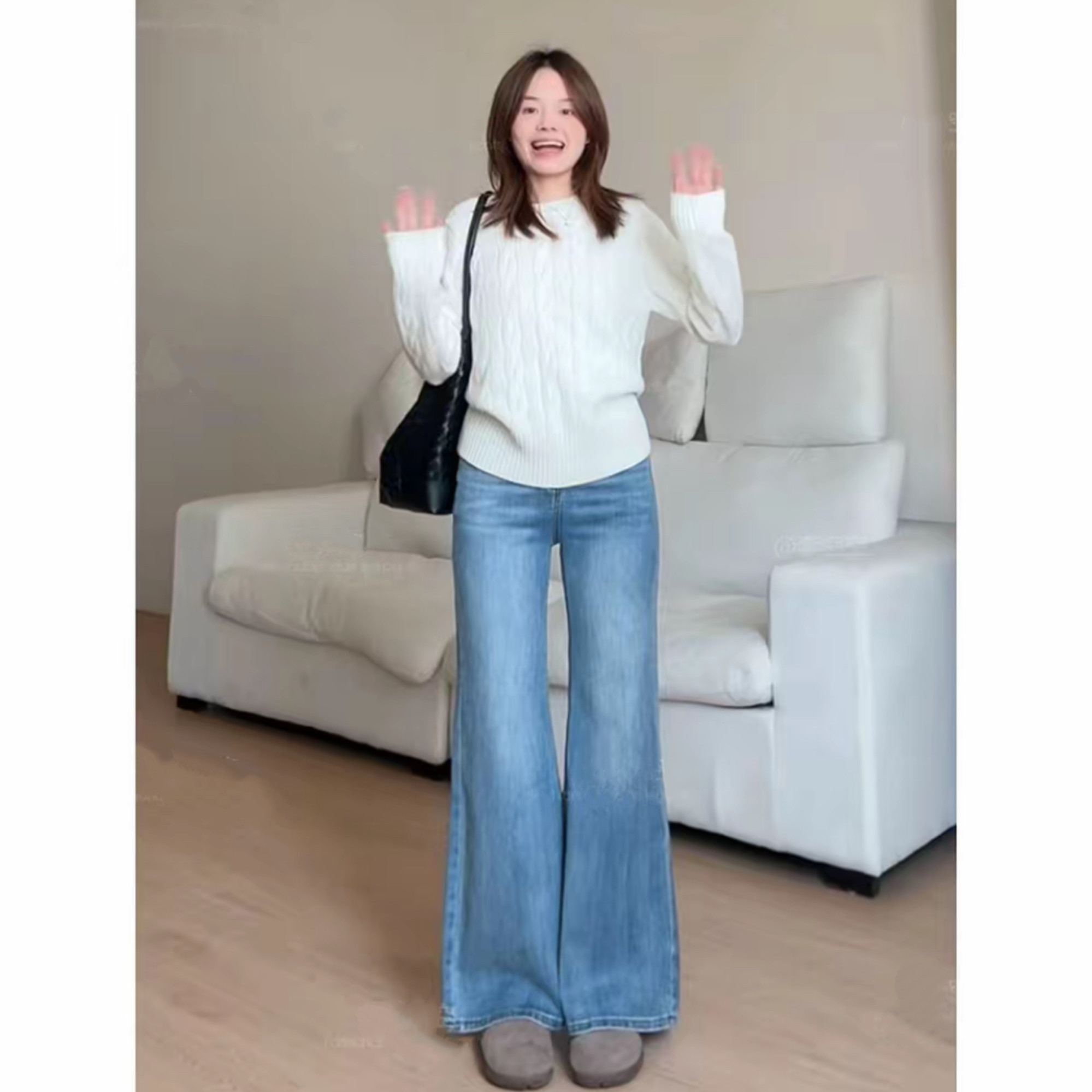 美式复古不贴腿微喇牛仔裤女2026春秋新款高腰宽松显瘦直筒阔腿裤