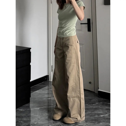 美式复古工装裤女阔腿裤子小个子