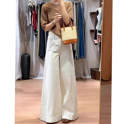 米白色裤子女喇叭阔腿牛仔裤女