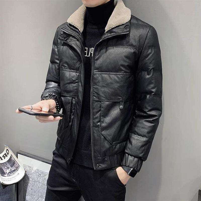 香港男士绵羊皮衣外套2025冬季新款羊羔毛领韩版棉衣加厚羽绒服