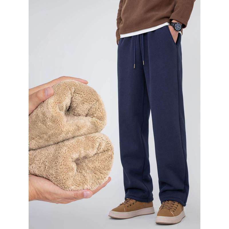 加绒裤子男款冬季羊羔绒大码纯棉休闲裤男士特厚保暖棉裤加厚卫裤