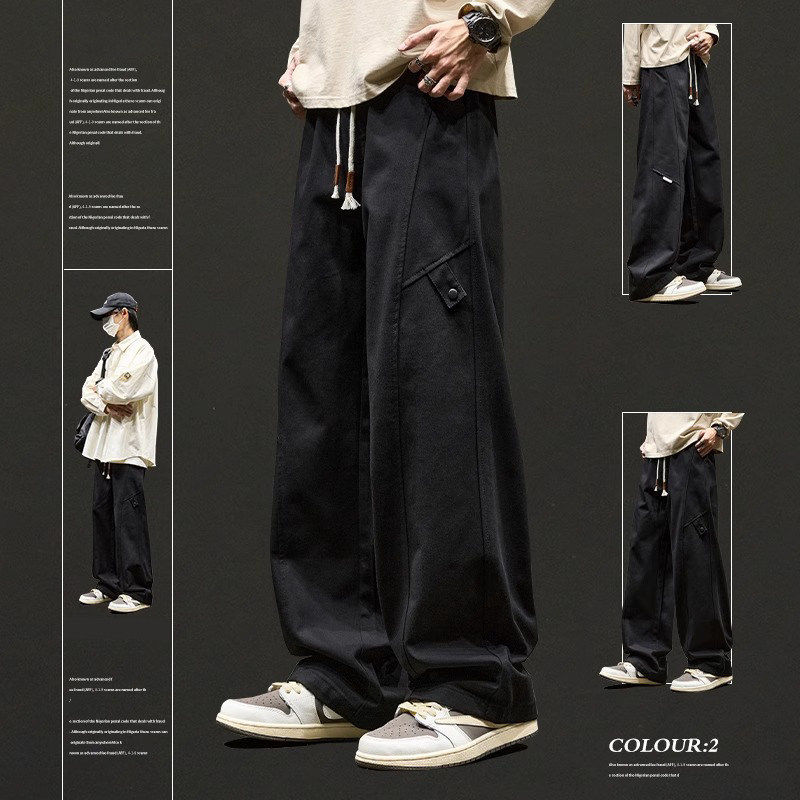 潮牌美式工装裤男士秋冬款加绒加厚运动卫裤直筒休闲长裤阔腿裤子