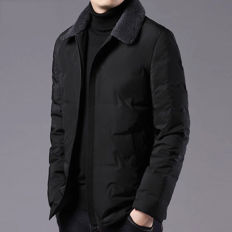 羽绒服男冬季加厚2025年新款白鸭绒短款保暖中年男士毛领外套爸爸