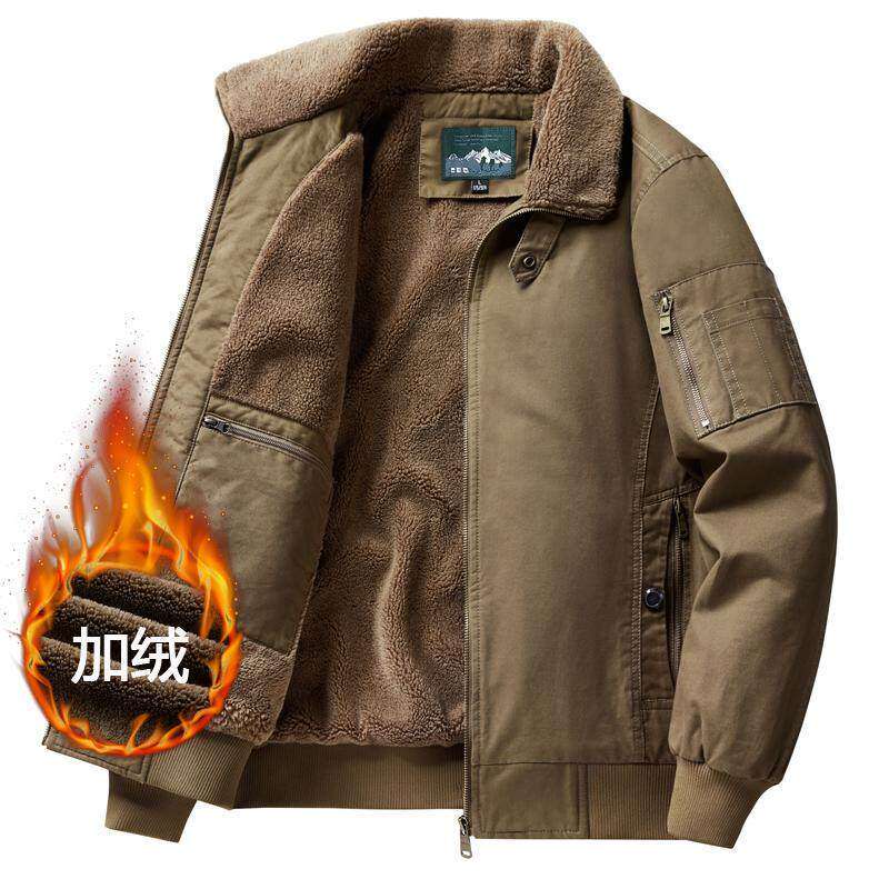 MAROLIO~男士加绒加厚外套冬季大码防寒棉袄飞行员夹克保暖上衣服
