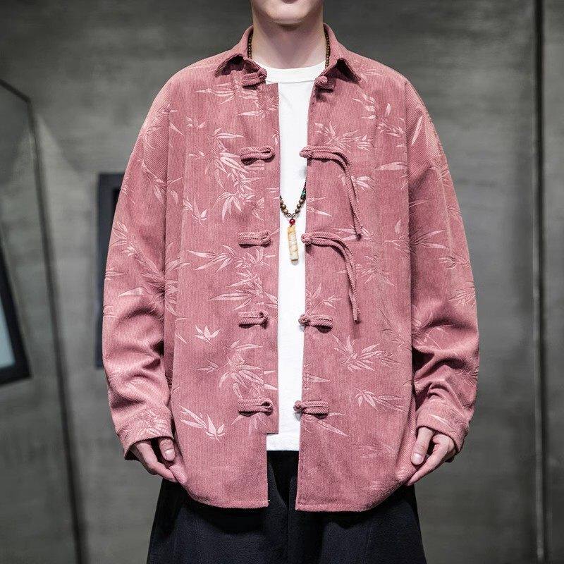 Aymelon新中式潮流国风灯芯绒衬衫男士春秋宽松大码痞帅衬衣外套