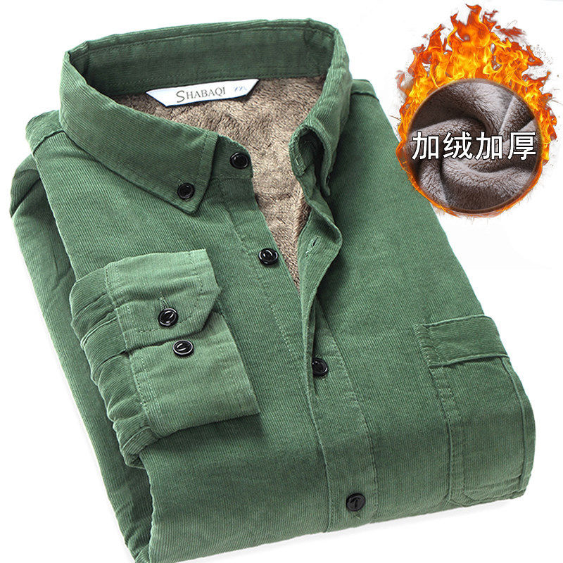 衬衫男长袖冬季灯芯绒加绒加厚男士韩版修身商务休闲纯棉免烫衬衣