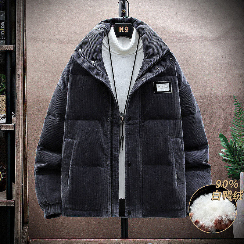 灯芯绒羽绒服男潮牌冬季加厚美式潮流宽松大码外套男冬装保暖上衣