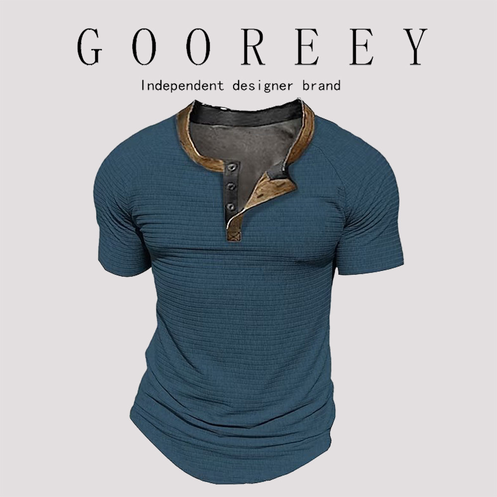 GooReey欧美纯色t恤男新款夏季百搭短袖外贸亨利衫休闲男式T恤