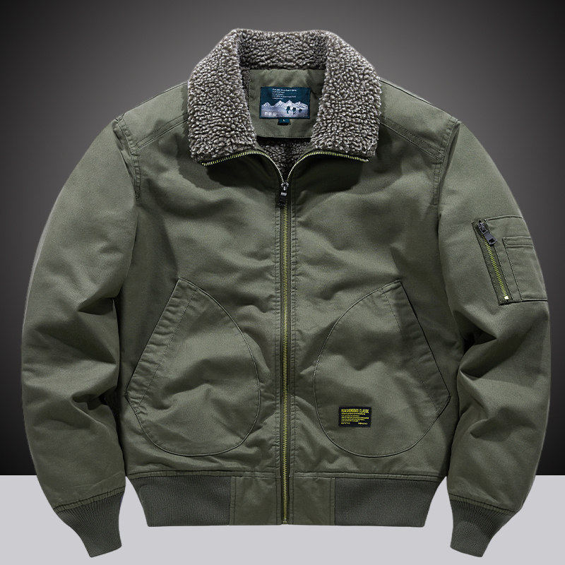 羊羔绒飞行员夹克冬季男士休闲加绒加厚棉衣宽松超厚保暖棉服外套