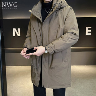 中长款连帽羽绒服男冬季2025新款加厚高级感外套冬装保暖休闲风衣