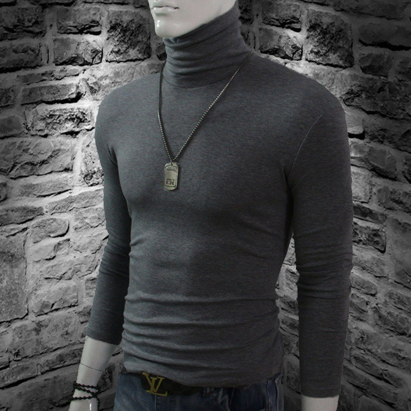 冬季高领打底衫男士加绒加厚长袖T恤纯棉紧身秋衣内衣保暖内搭潮