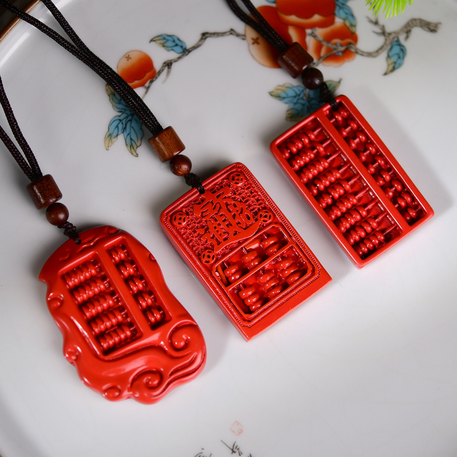 帝王砂朱砂如意算盘吊坠直角红砂