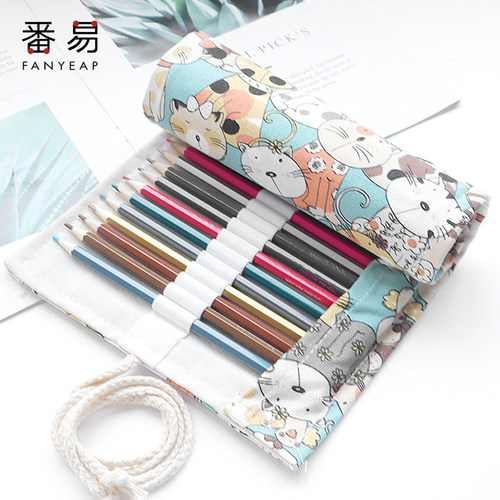 笔帘A1zon001-笔帘卷笔袋彩铅大容量24/36/48孔铅笔卷帘美术生用