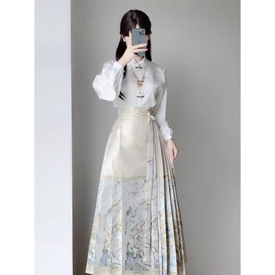 2024马面裙新款改良明制国风汉服秋冬可上班穿的日常女新中式套装