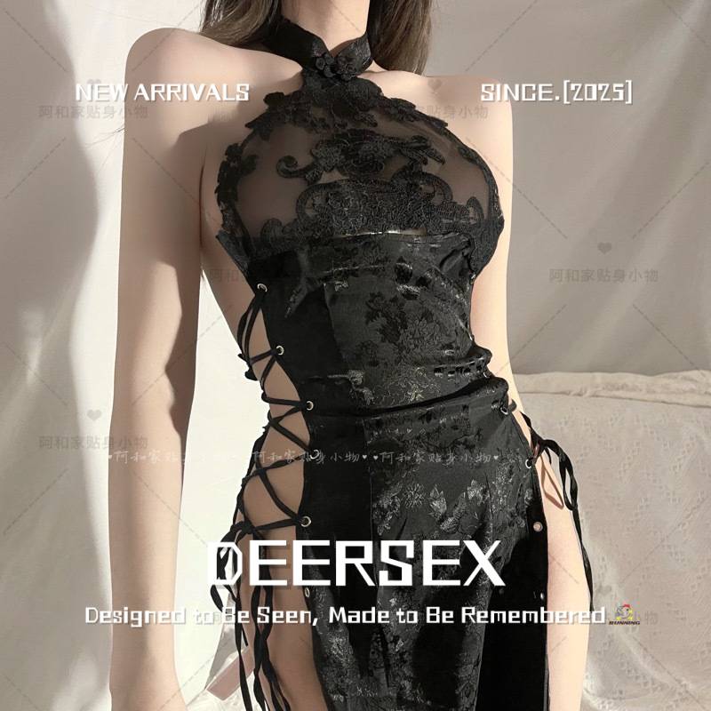 趣味紫色睡衣复古睡裙宫廷风蕾丝旗袍女绸缎惑情侣趣味内衣性感睡
