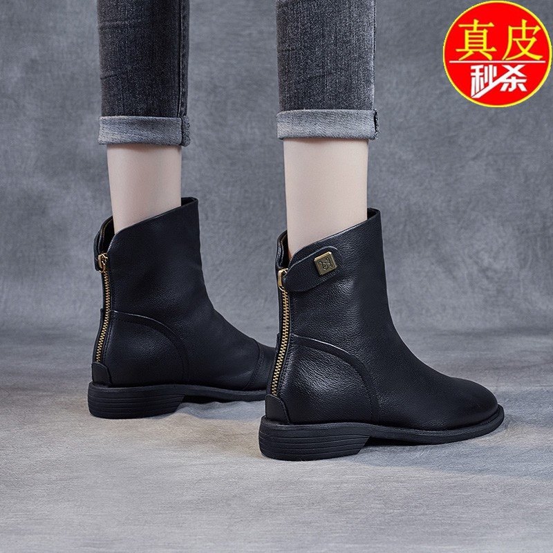 真皮女靴英伦风2025秋冬新款平底马丁靴百搭短靴子加绒防滑雪地靴,女鞋,马丁靴,淘宝优惠券,粉丝福利购,淘宝优惠卷