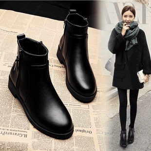 真皮短靴女2025新款秋冬切尔西雪地马丁靴平底加绒小短靴瘦瘦靴女