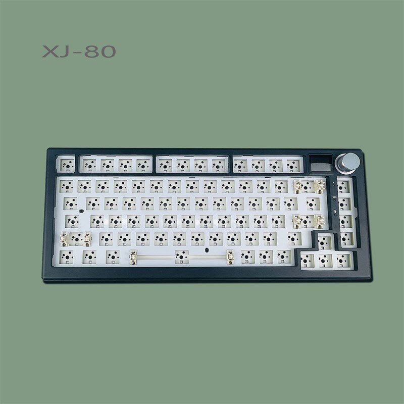 xj80三模Gasket结构RGB热插拔轴座屏幕旋钮客制化机械键盘套件