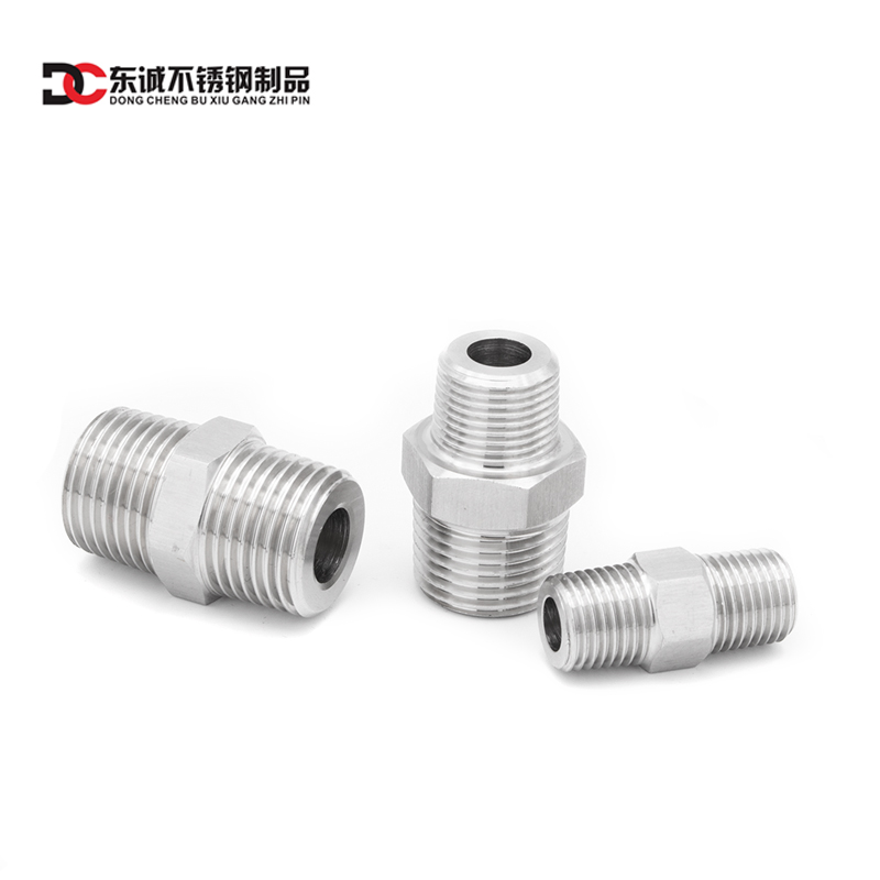 304不锈钢六角棒加厚高压双外丝变径对丝转换接头1234分ZG1/8R1/2