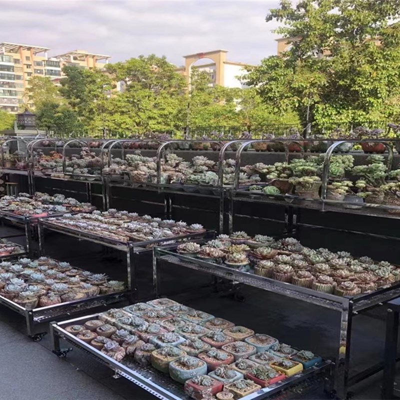 不锈钢户外阳台庭院简约多肉多层室外花架落地式双层花架移动带轮