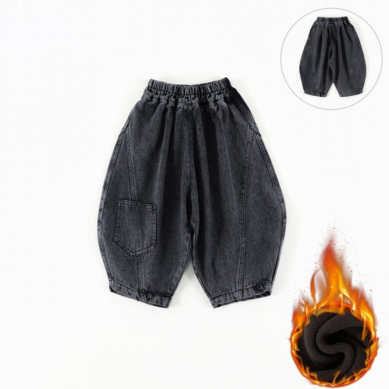 现货【加绒】儿童牛仔裤冬季新款男童长裤韩版拼接保暖裤子CK399