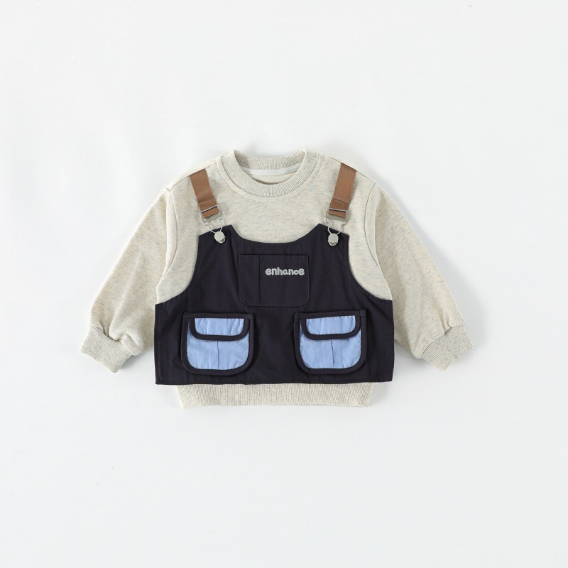 【棉的】儿童假两件卫衣春秋新款男童长袖韩版背带口袋上衣AS855