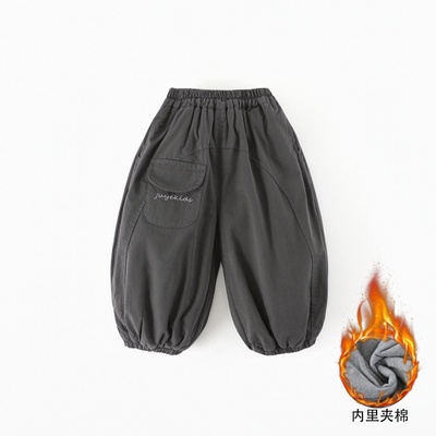 【纯棉】儿童棉裤冬季新款韩版拼接口袋字母夹棉保暖长裤C-K415