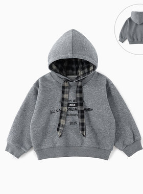 儿童连帽卫衣2026春款内衬字母印花帽衫男童休闲宽松套头衫AS040