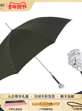 Pasotti意大利手工定制墨绿色伞面玳瑁纹银狮手柄男士直杆晴雨伞