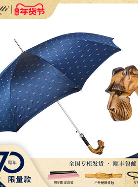 Pasotti意大利蓝色手工晴雨伞男士白枫木雪纳瑞犬手柄绅士遮阳伞