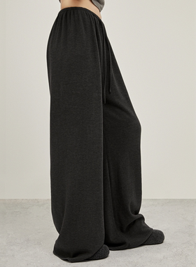 一片式无侧缝绵柔羊毛混纺优可丝莱赛尔抽绳复古宽松休闲裤子女